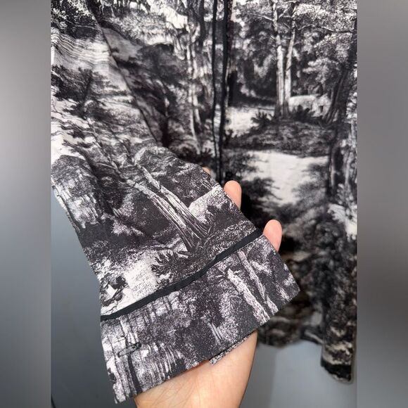 Thought by John Lewis collarless shirt Black And White Woodland Forest 8 EUC - Picture 4 of 9